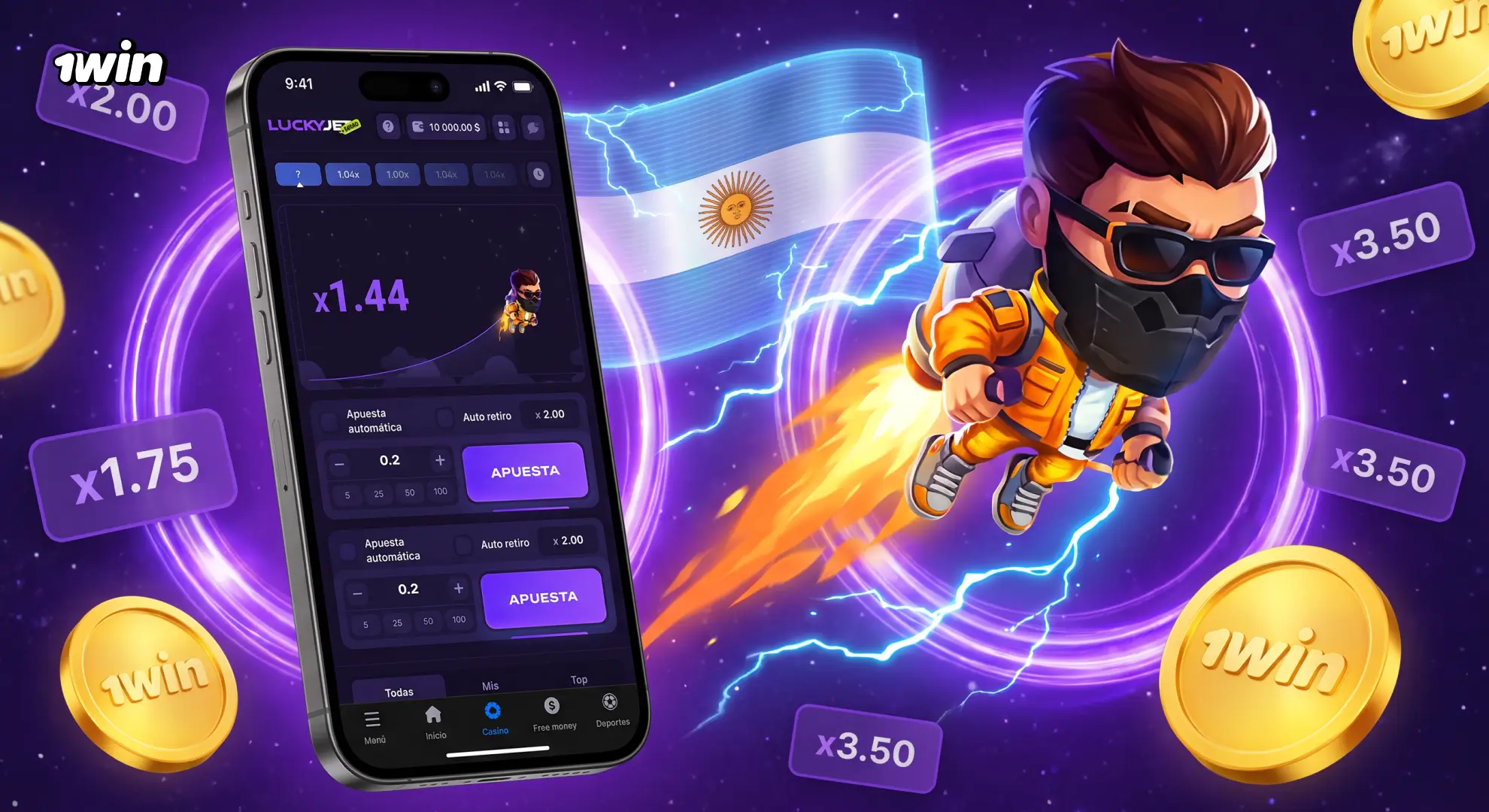 Bono de bienvenida para jugar Lucky Jet en 1win Argentina